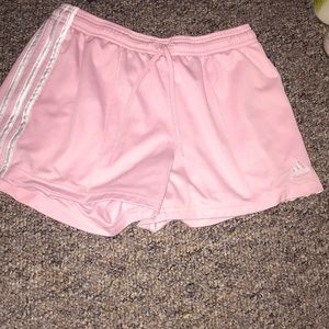 Adidas pink with white stripe shorts